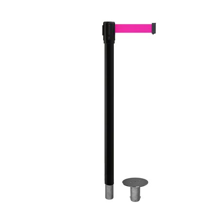 MONTOUR LINE Retractable Belt Removable Stanchion, 2ft Black Post  9ft. Fl.Pnk Belt MX530R-BK-FPK-90